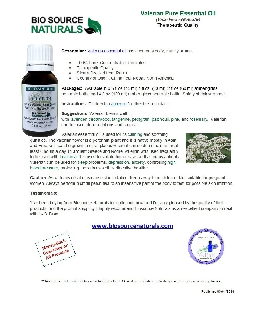 Valerian Pure Essential Oil Product Bulletin
