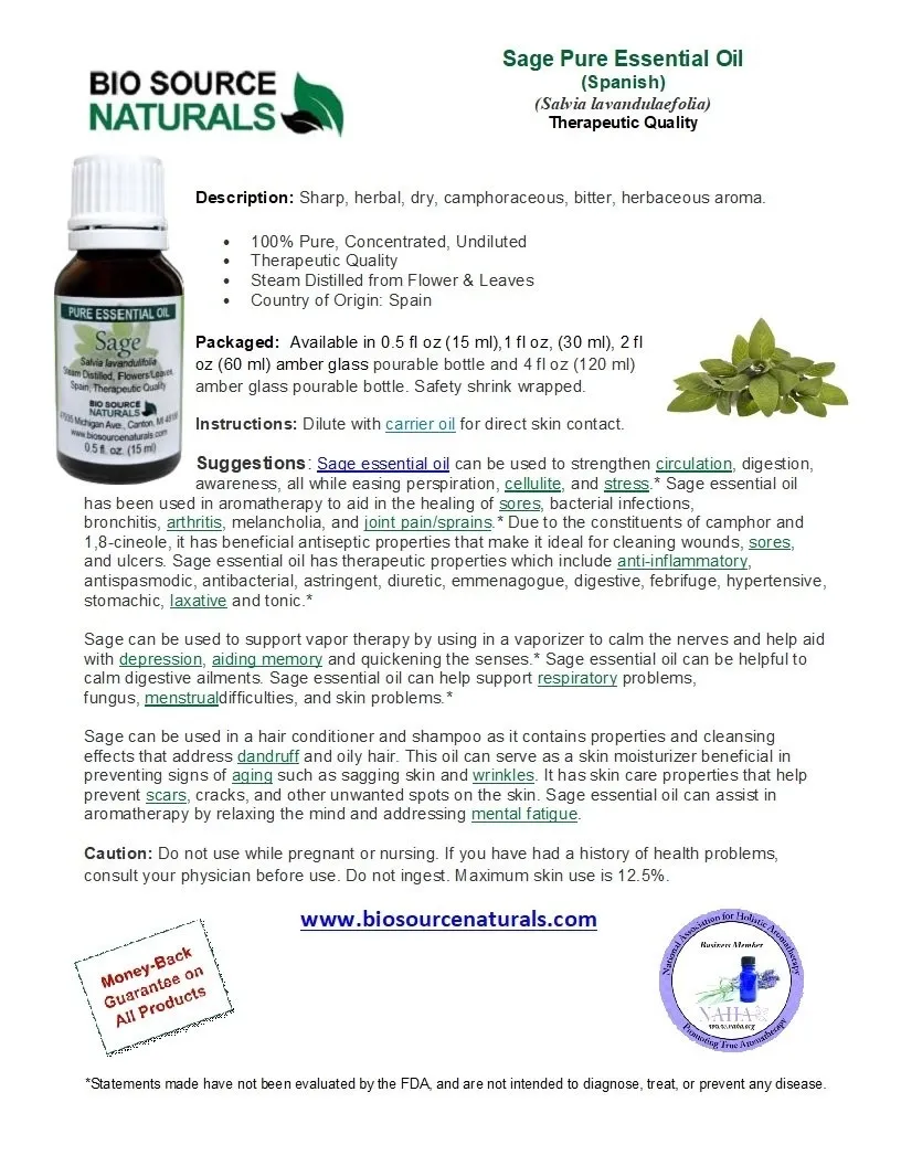 Sage Pure Essential Oil  (Spanish) Product Bulletin