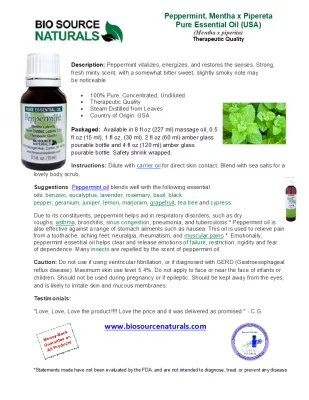 Peppermint Pure Essential Oil with Free Affirmation Digital Card