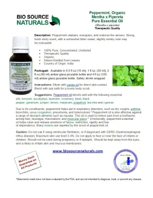 Peppermint, Organic Pure Essential Oil with Free Affirmation Digital Card