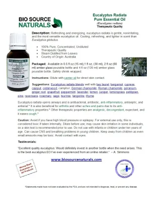 Eucalyptus, Radiata Pure Essential Oil with Analysis Report  &amp; Free Affirmation Digital Card