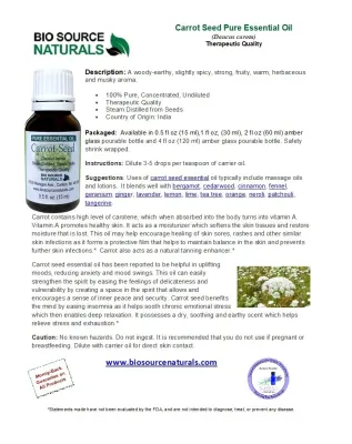 Carrot Seed Pure Essential Oil with Analysis Report &amp; Free Affirmation Digital Card