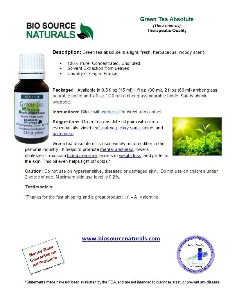 Green Tea Absolute Oil Product Bulletin