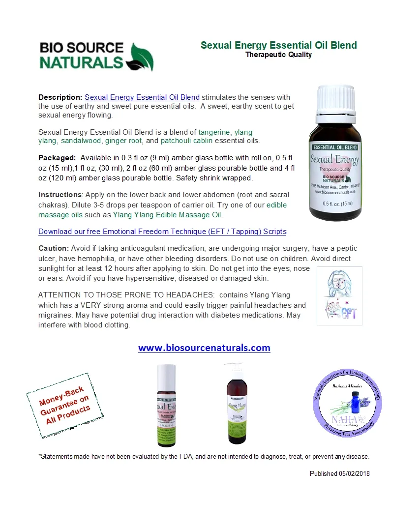 Sexual Energy Essential Oil Blend Product Bulletin