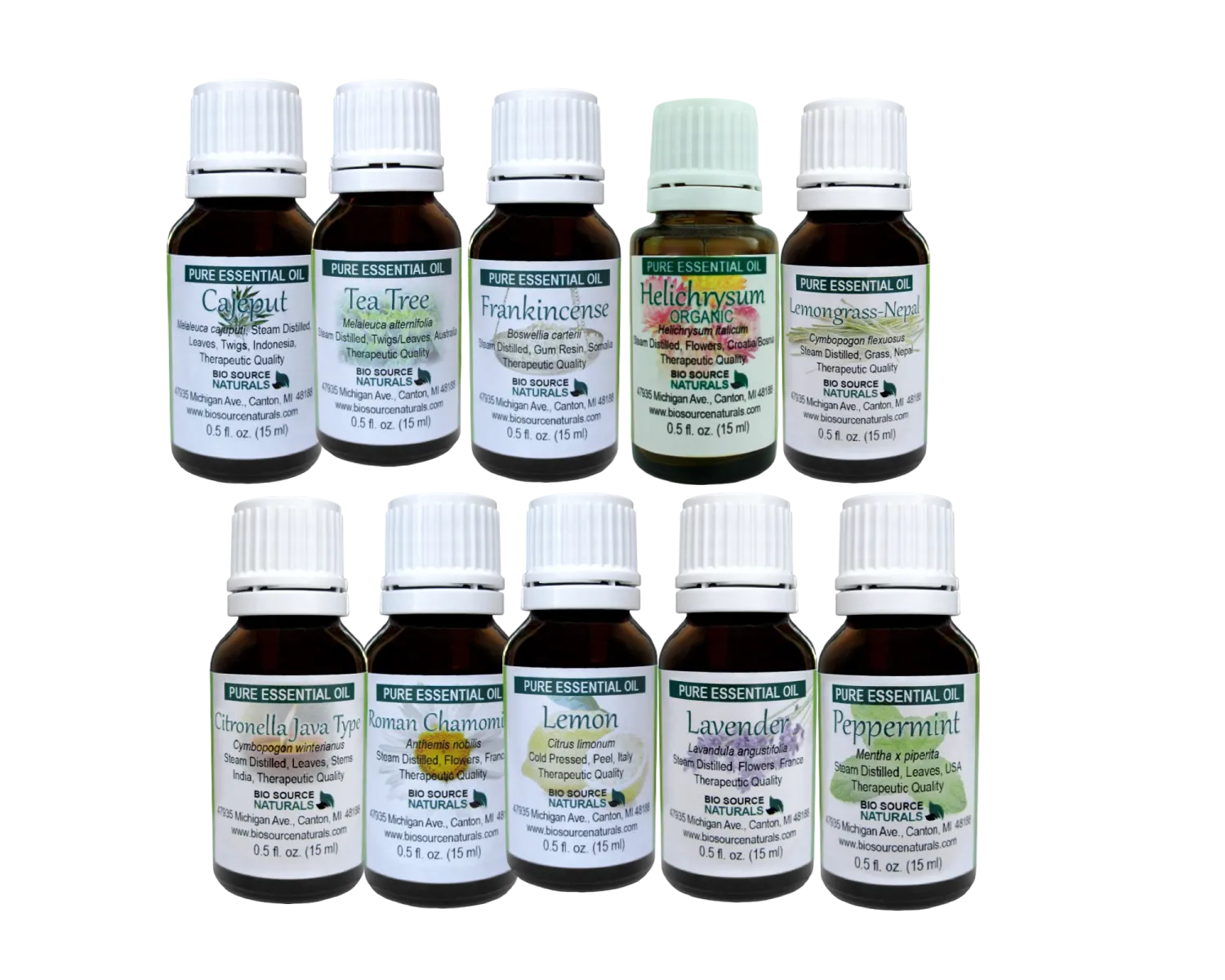 First Aid Set of 10 Pure Essential Oils - 0.5 fl oz (15 ml) each