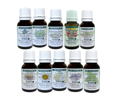 First Aid Set of 10 Pure Essential Oils - 0.5 fl oz (15 ml) each