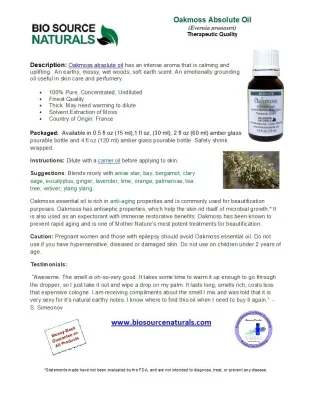 Oakmoss Absolute Oil Analysis Report