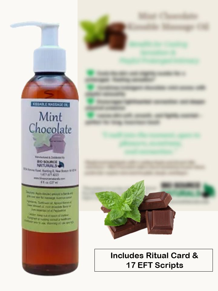 Mint Chocolate Kissable Massage Oil | Includes Ritual Card + 17 EFT Tapping Scripts for Desire &amp; Connection