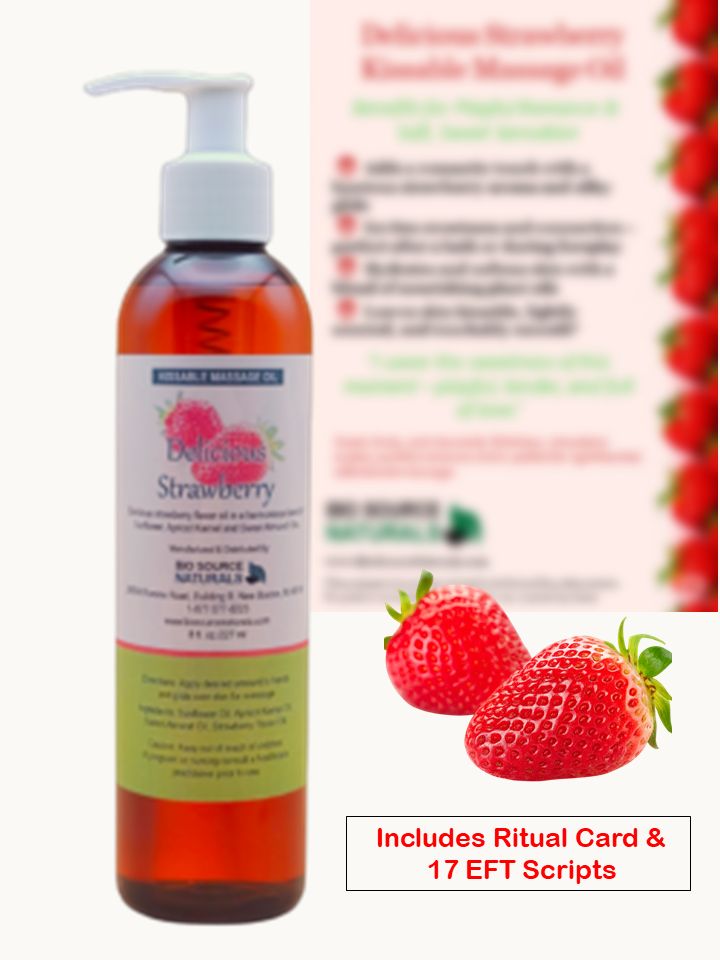 Delicious Strawberry Kissable Massage Oil Bottle with Ritual Card – BioSource Naturals