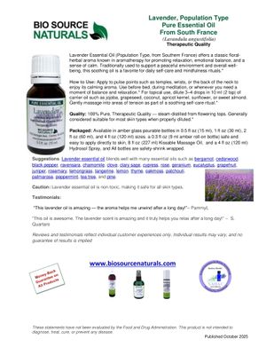 Lavender Population from South France- Pure Essential Oil Collection (Specially Priced for Gift Giving)