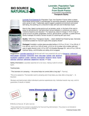 Lavender Pure Essential Oil Product Bulletin - Population Type, from South France