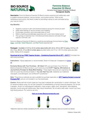Feminine Balance Essential Oil Blend Product Bulletin Feminine Balance Essential Oil Blend Product Bulletin