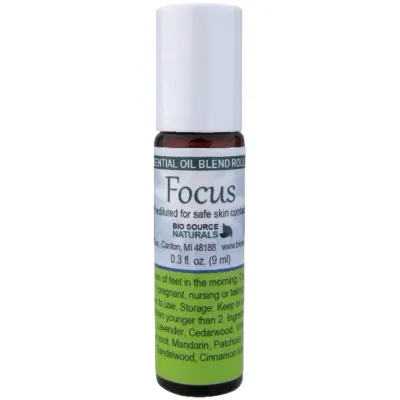 Focus Essential Oil Blend - 0.3 fl oz (9 ml) Amber Glass Roll-On Bottle with Stainless Steel Roller Ball and Cap