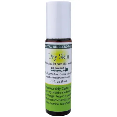 Dry Skin Essential Oil Blend Roll-On - 0.3 fl oz (9 ml) Amber Glass Roll-On Bottle with Stainless Steel Roller Ball and Cap