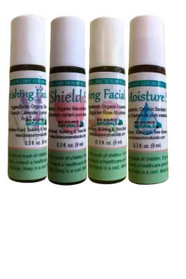 Facial Serum Roll-On Collection (Set of 4) - 0.3 fl oz (9 ml) Amber Glass Roll-On Bottle with Stainless Steel Roller Ball and Cap