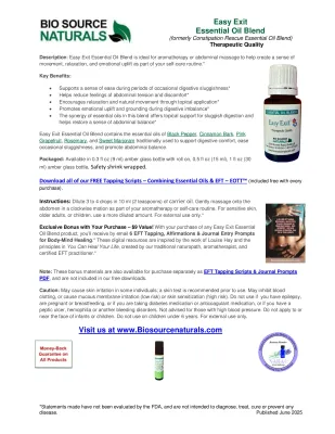 Easy Exit Essential Oil Blend Product Bulletin – Digestive Comfort, Aromatherapy Use &amp; Safety Guidelines