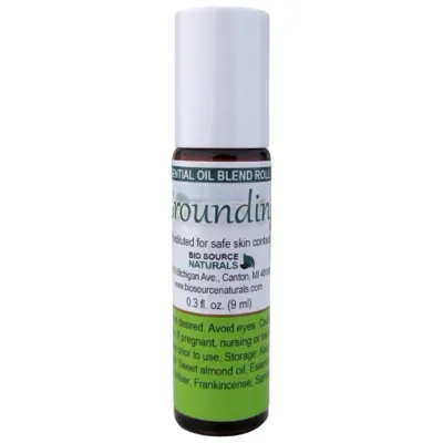 Grounding Essential Oil Blend Roll-On - 0.3 fl oz (9 ml) Amber Glass Roll-On Bottle with Stainless Steel Roller Ball and Cap
