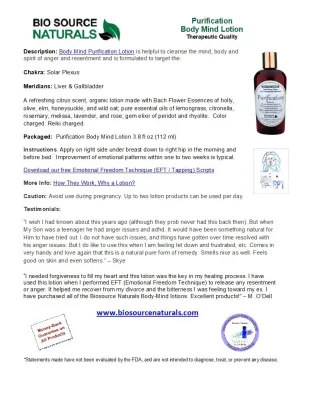 Purification Body-Mind Lotion Product Bulletin