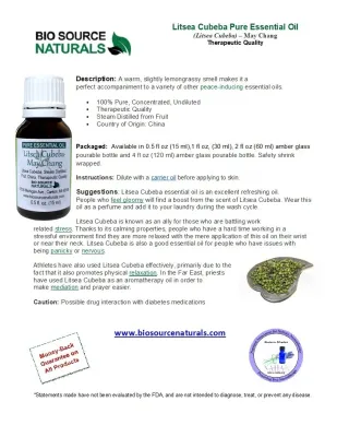 Litsea Cubeba Pure Essential Oil Product Bulletin