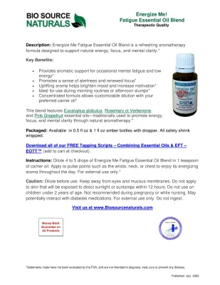 Energize Me! Fatigue Essential Oil Blend Product Bulletin