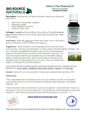 Vetiver II Pure Essential Oil Product Bulletin