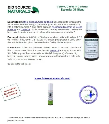 Coffee, Cocoa &amp; Coconut Essential Oil Blend Product Bulletin