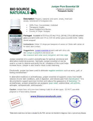 Juniper Berry  (Hungary) Pure Essential Oil Product Bulletin