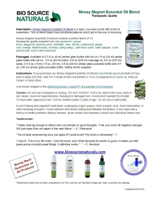 Money Magnet Essential Oil Blend Product Bulletin