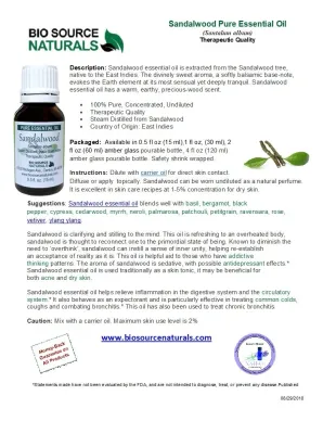 Sandalwood Pure Essential Oil Product Bulletin