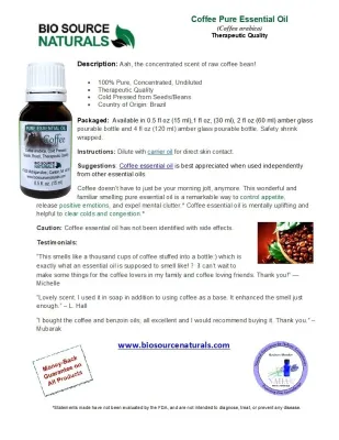 Coffee (Coffea arabica) Pure Essential Oil Product Bulletin
