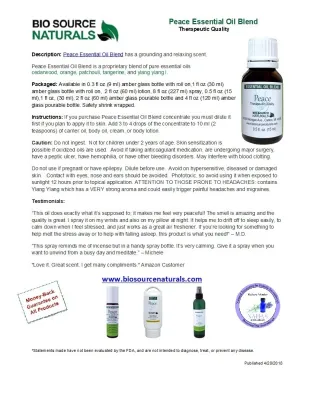 Peace Essential Oil Blend Product Bulletin