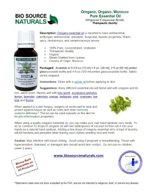 Oregano, Morocco Pure Essential Oil - Organic - Product Bulletin
