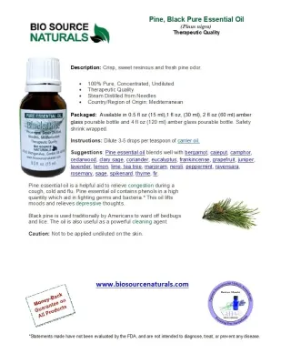 Black Pine Pure Essential Oil Product Bulletin