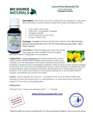 Lemon Pure Essential Oil Product Bulletin