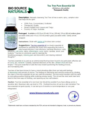 Tea Tree Pure Essential Oil Product Bulletin