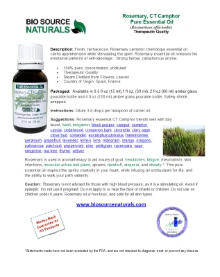Rosemary,  CT Camphor Pure Essential Oil - Spain Product Bulletin