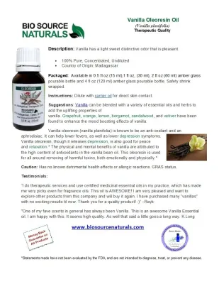 Vanilla Oleoresin Oil Product Bulletin