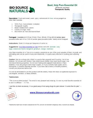 Basil, Holy (Tulsi)  Pure Essential Oil Product Bulletin