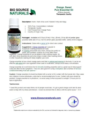 Orange, Sweet Pure Essential Oil Product Bulletin