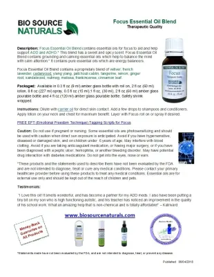 Focus Essential Oil Blend Product Bulletin