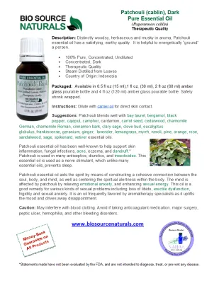 Patchouli, Dark Pure Essential Oil Product Bulletin