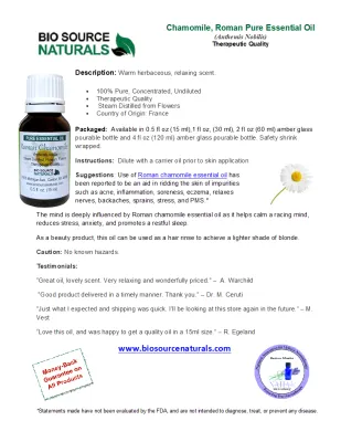Chamomile, Roman Pure Essential Oil Product Bulletin