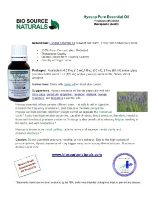 Hyssop  Pure Essential Oil​ Product Bulletin