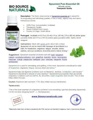 Spearmint Pure Essential Oil Product Bulletin