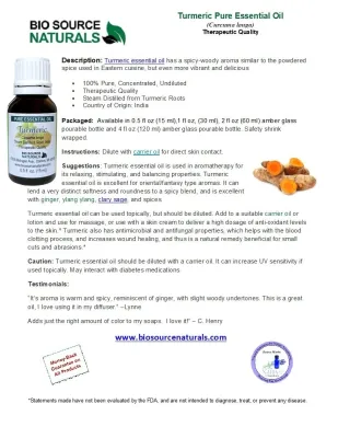 Turmeric Pure Essential Oil Product Bulletin