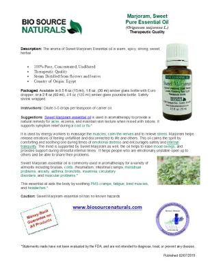 Sweet Marjoram Pure Essential Oil Product Bulletin