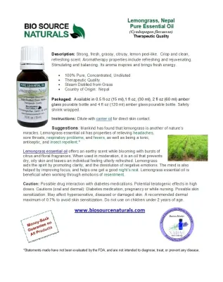 Lemongrass, Nepal Pure Essential Oil  - Product Bulletin