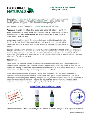 Joy Essential Oil Blend Product Bulletin