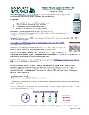 Mobility Ease Product Details – BioSource Naturals Essential Oil Blend for Muscle &amp; Joint Discomfort