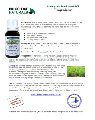 Lemongrass, India Pure Essential Oil- Product Bulletin